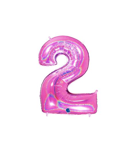 Ballon gonflable alu numéro 2 rose fuchsia holographique