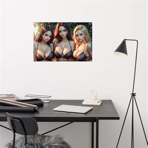 Hot Girls Poster Erotic Sexy Half Naked Gorgeous Women Black Lingerie Babes NSFW Man Cave