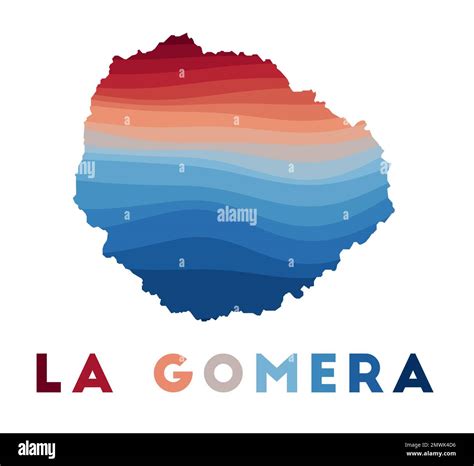 La Gomera map. Map of the island with beautiful geometric waves in red ...