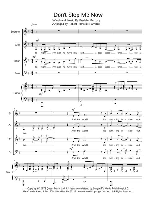 Dont Stop Me Now Arr Robert Ramskill By Queen Sheet Music For Satb