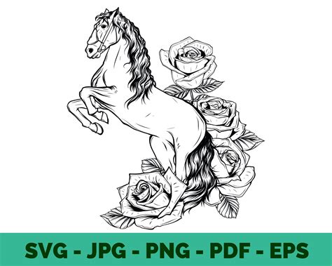 Horse Svg Horse Rose Svg Horse Lover Floral Horse Clipart Farmhouse Svg