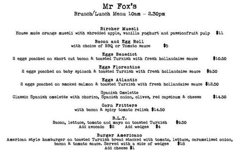 Mr Fox Menu Menu For Mr Fox Surry Hills Sydney Urbanspoonzomato