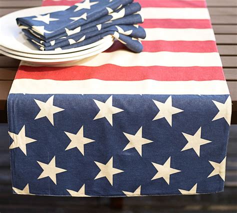 American Flag Linen Cotton Table Runner Pottery Barn