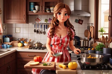 Premium AI Image | Beautiful pinup girl cooking in the kitchen Retro style