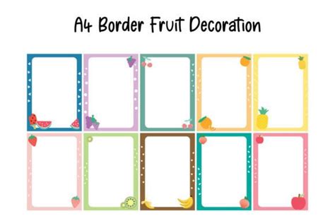 Cute Fruit A4 Sheet Frame Border Graphic by Piscine26 · Creative Fabrica