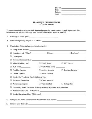 Fillable Online Doe K Ga Transition Questionnaire Doe K Ga Fax