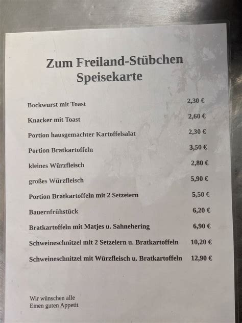 Speisekarte von Zum Freiland Stübchen restaurant Berlin