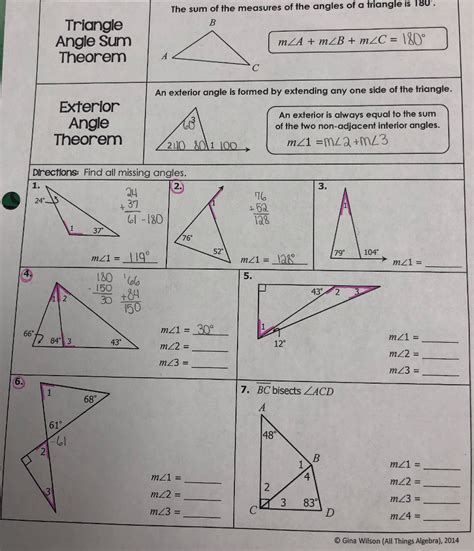 Angles Relationships And Algebra Worksheet Answers Gina Wilson