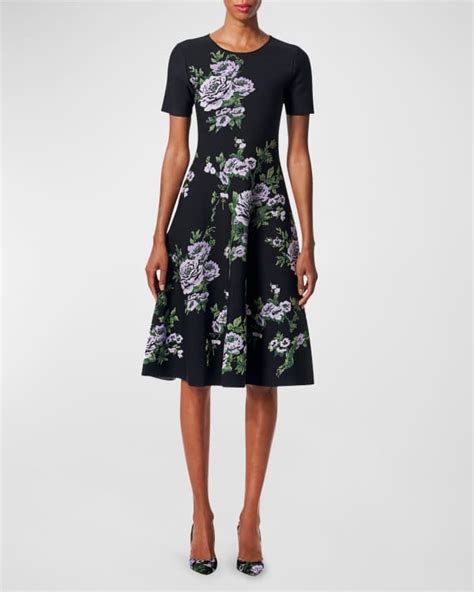 Carolina Herrera Contrast Godet Knit Fit And Flare Dress Neiman Marcus