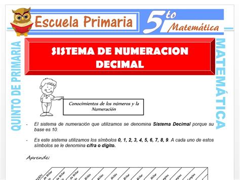 Sistema De Numeraci N Decimal Para Quinto De Primaria