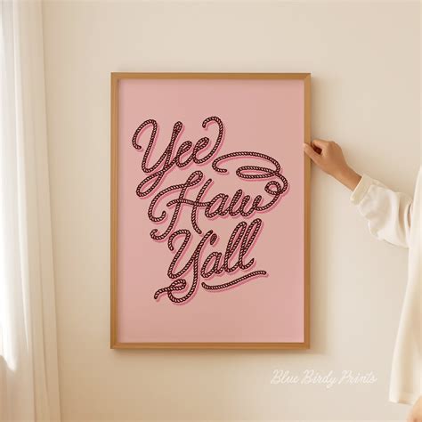 Retro Pink Cowgirl Yee Haw Yall Poster Western House Decor Quote