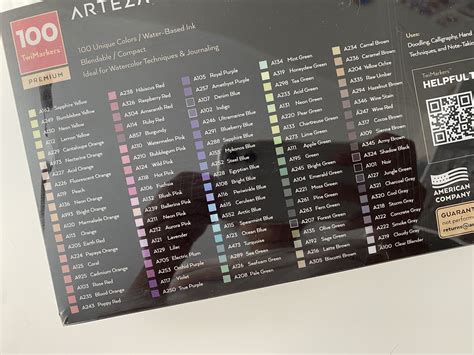 Arteza Watercolor Brush Pens Color Chart