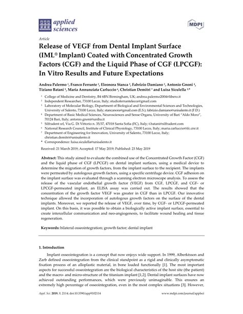 Pdf Release Of Vegf From Dental Implant Surface Iml Implant Coated