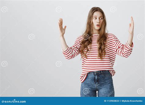 Girl Showing Really Huge Thing Portrait Of Attractive Amazed Blonde Woman Dropping Jaw While
