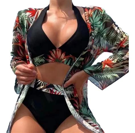 3pc Juego De Traje De Baño Bikini Para Mujer Con Abrigo Meses sin interés