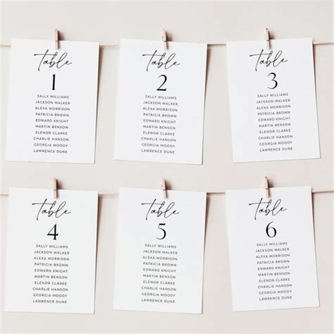 Wedding Seating Cards Template Modern Calligraphy Editable & - Etsy