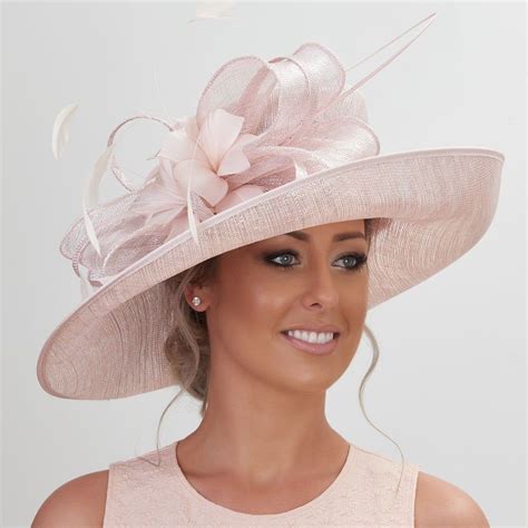 Gorgeous Nude Blush Statement Hat Stunning Sinamay Hat With Bow Swirls Loops And Coque Feathers