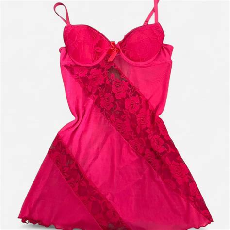 Red Lace Babydoll Dress Lingerie With Lace Trim And Depop