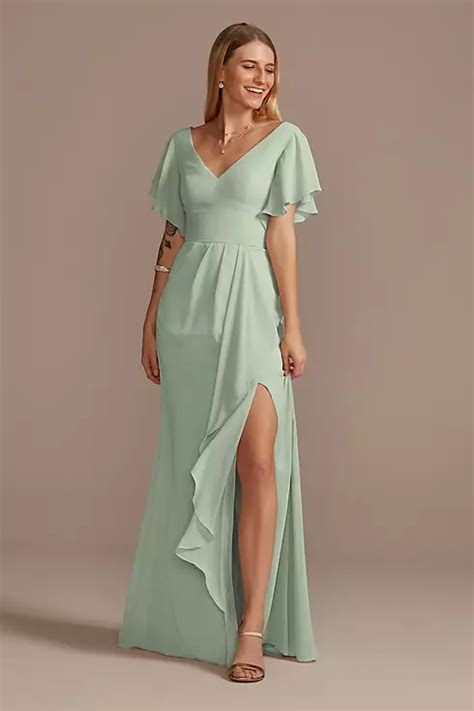 Flutter Sleeve Bridesmaid Dress With Cascade David S Bridal