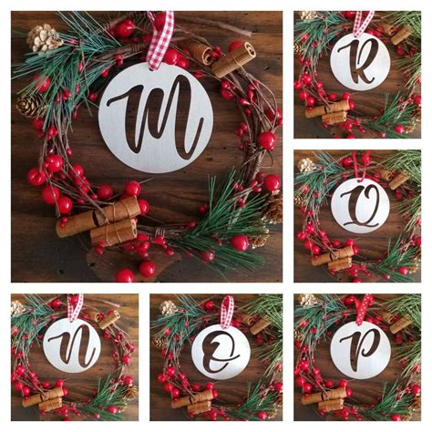 Rustic Aluminum Monogram Christmas Ornament Metal Initial Ornament