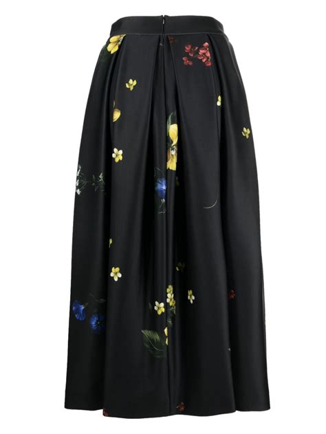 Elie Saab Floral Print Scuba Jersey Midi Skirt Black Farfetch