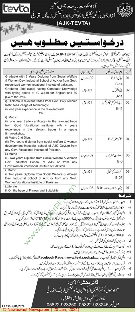 Senior Teacher Jobs In Kashmir At AJKTEVTA Ajk Technical Education