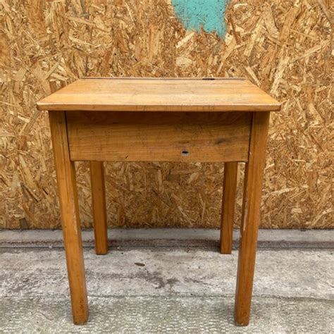 Childrens Single Wooden School Desk Blue Ticking