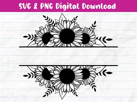 Sunflower Monogram Vector Svg And Png Cricut File For Tumblers Tote