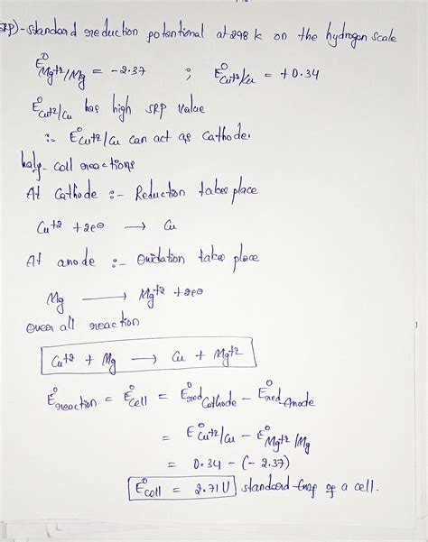 Solved Calculate The Standard Emf Of A Cell That Uses The Mg Mg