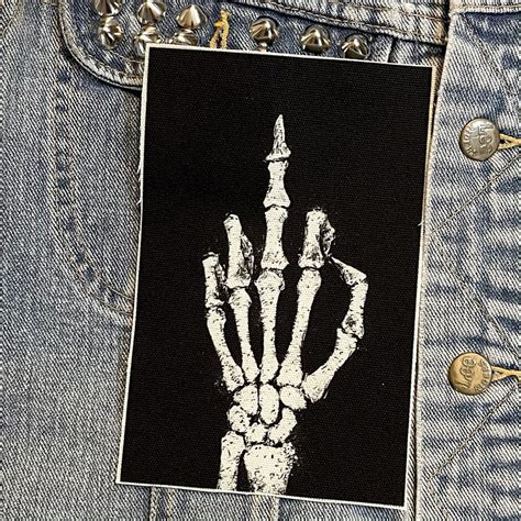 Fuck You Skeleton Hand Patch Canvas Back Patch Cloth Patch Middle Finger The Finger Diy