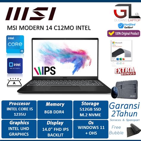 Jual Laptop Murah MSI MODERN 14 C12MO INTEL I5 1235U 8GB 512GB14 0 FHD