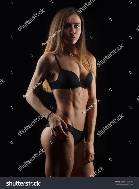 Sexy Fit Woman Black Lingerie Isolated Stock Photo 604259687 Shutterstock