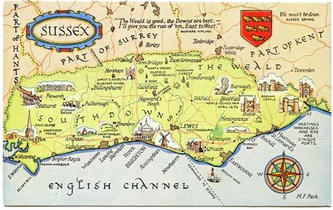 Postcard Map Of Sussex Map Sussex Illustrated Map