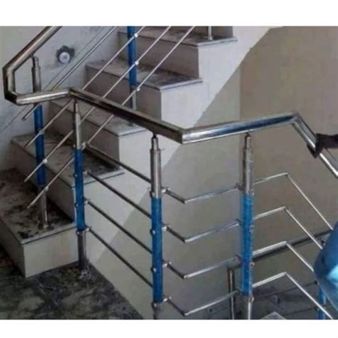 Silver Stainless Steel Stair Railing For Offices Mounting Type Floor