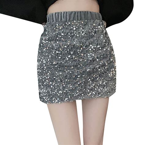 Fsqjgq Black Mini Skirts For Women Fashionable Sparkly Sequin Skirt