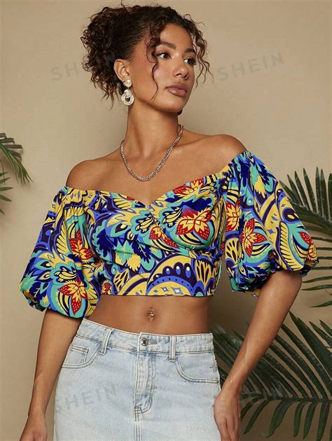 Shein Trvlchic Women S Summer Holiday Floral Printed Off The Shoulder