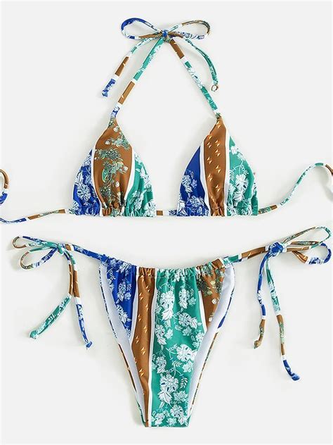 Emmiol Kostenloser Versand Bikini Set Mit Patchwork Blumendruck