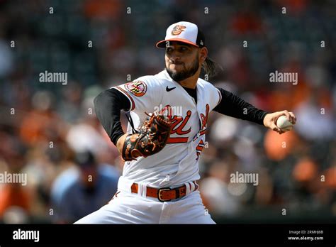 Baltimore Orioles Relief Pitcher Cionel Perez 58 In Action During A