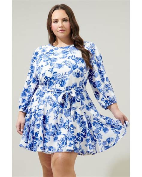 Sugarlips Antoinette Blue Floral Collins Godet Mini Dress Curve Lyst