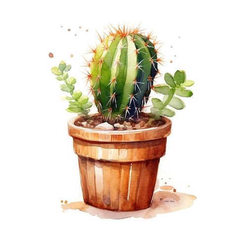 Premium Ai Image Aesthetic Cactus Plant On Watercolor Illustration