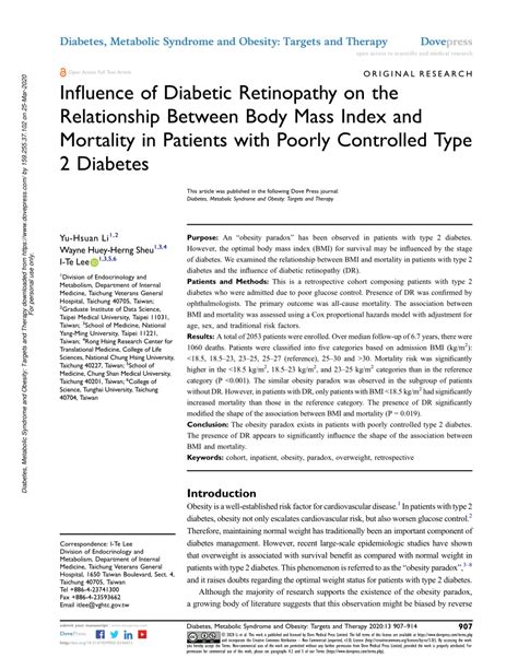 Pdf Influence Of Diabetic Retinopathy On The Relationship Between