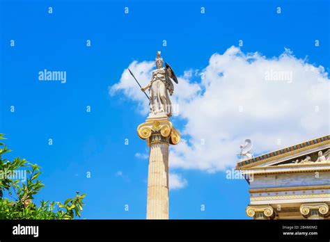 Statues Of Athena Outside The Academy Of Athens Hi Res Stock