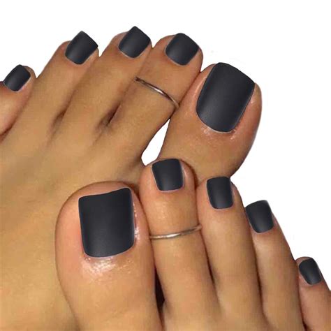 Amazon Outyua Black Square Fake Toenails Short Matte Press On Toe