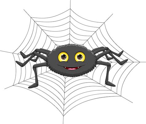 Aranha Fofa Dos Desenhos Animados Na Teia De Aranha Vetor Premium