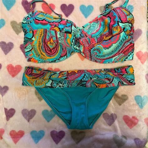 Sunsets Graphic Bikini Blue 2 Piece Set Bandaeu Hipster Swimwear Large