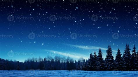 Night starry sky, winter forest, snowy blue background. Generative AI ...