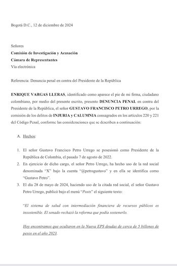 Gustavo Petro Fue Denunciado Penalmente Enrique Vargas Lleras Lo Acusó