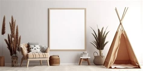 Premium AI Image | A living room with a frame and a plant on the wall