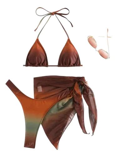 Bikini Importada Shein Piezas Con Pareo Cola Less Push Up Chocolate S Env O Gratis