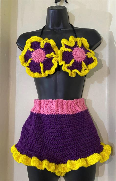 Crochet Flora Bikini Shorts Set Etsy